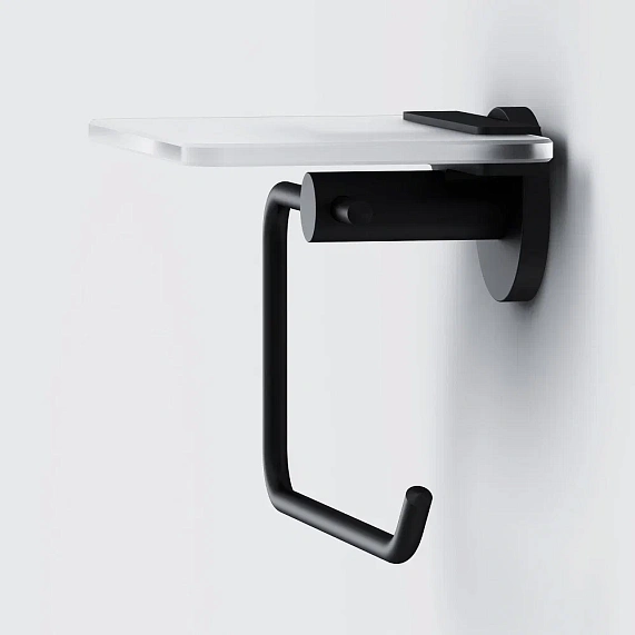 Держатель для туалетной бумаги настенный AM.PM X-Joy A85A341522 со стеклянной полочкой, черный-2