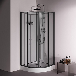 Душевая кабина 90x90 AM.PM Above W9XC-401-9090BT профиль черный матовый, низкий поддон
