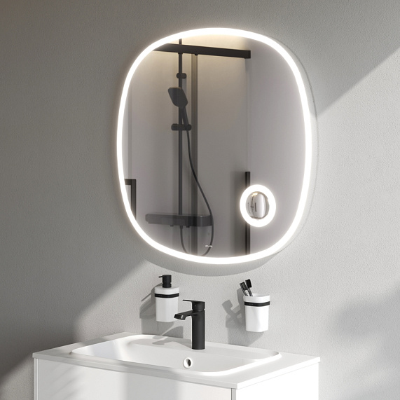 Зеркало с подсветкой в ванную закругленное 80 AM.PM Func M8FMOX0803SA с косметическим зеркалом сенсорное-3