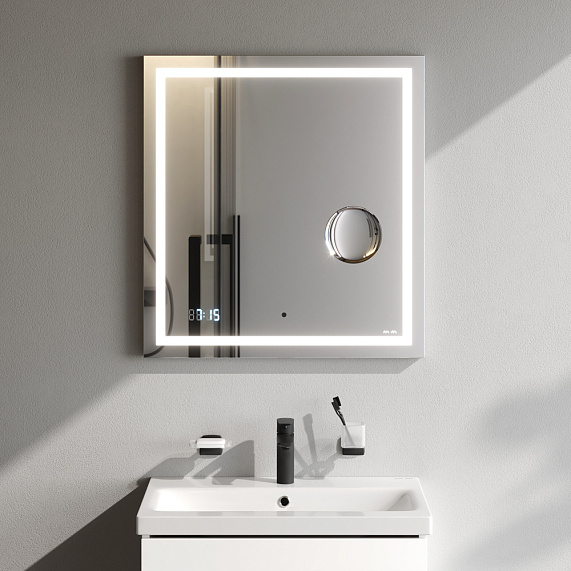 Зеркало с подсветкой в ванную прямоугольное 65 AM.PM Gem M91AMOX0653WG сенсорное с часами и косметическим зеркалом