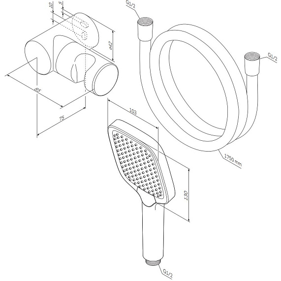 Душевой гарнитур AM.PM Func F0118F022 держатель, шланг, лейка 3 режима, черный-5