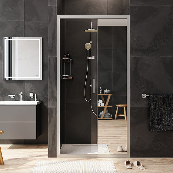 Душевая перегородка с дверью 100x195 AM.PM Gem W90G-100-1-195MMir зеркальное стекло, профиль серебристый-2