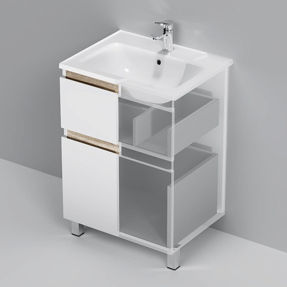 Тумба с раковиной и смесителем 60 AM.PM X-Joy M85AFSX06021WG напольная на ножках белый глянец-3