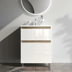 Тумба с раковиной и смесителем 65 AM.PM X-Joy M85AFSX0652WG напольная на ножках белый глянец