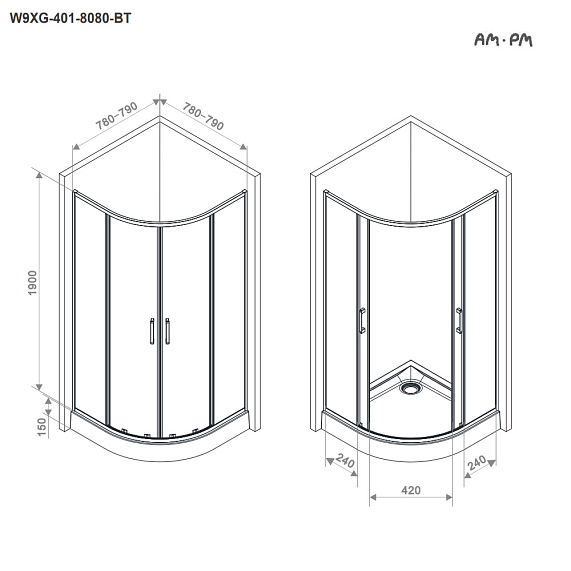 Душевое ограждение без поддона 80x80 AM.PM Above W9XG-401-8080-BT профиль черный-15