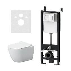 Подвесной унитаз безободковый с инсталляцией Damixa Apollo DX22.IS10101.1700 сиденьем микролифт, белой механ. клавишей