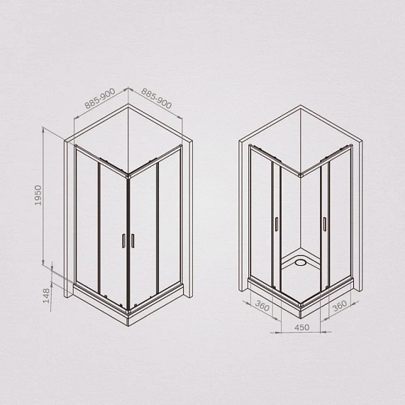 Душевое ограждение без поддона 90x90 AM.PM Gem W90G-403-9090BT профиль черный матовый-6