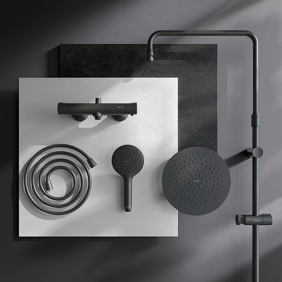 Душевая система AM.PM Like F0780422 стойка с тропическим душем, термостатом, смесителем, черная матовая-11