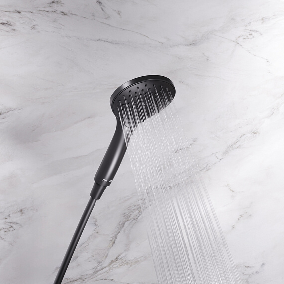 Душевая система AM.PM Gem F42890A24 стойка с тропическим душем, черная матовая + смеситель для душа, черный матовый-4