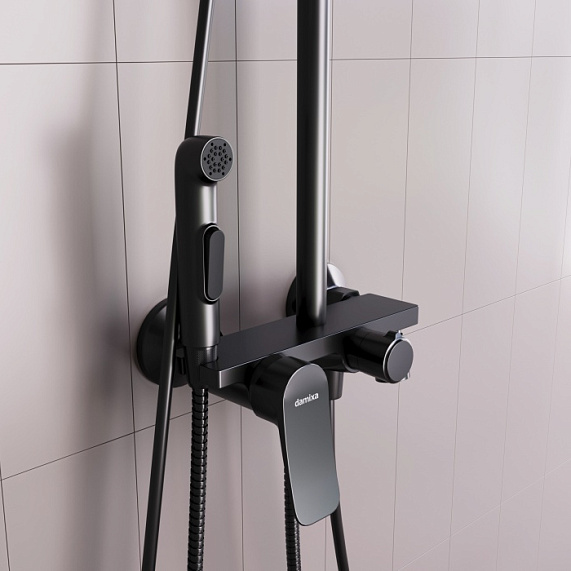 Душевая система Damixa Apollo DX220910300 стойка с тропическим душем, смесителем, черная матовая-3