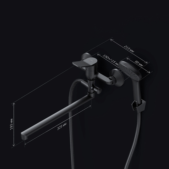 Смеситель для ванны и душа AM.PM X-Joy F85A90122 длинный излив, душевая лейка, шланг 1500, черный-7