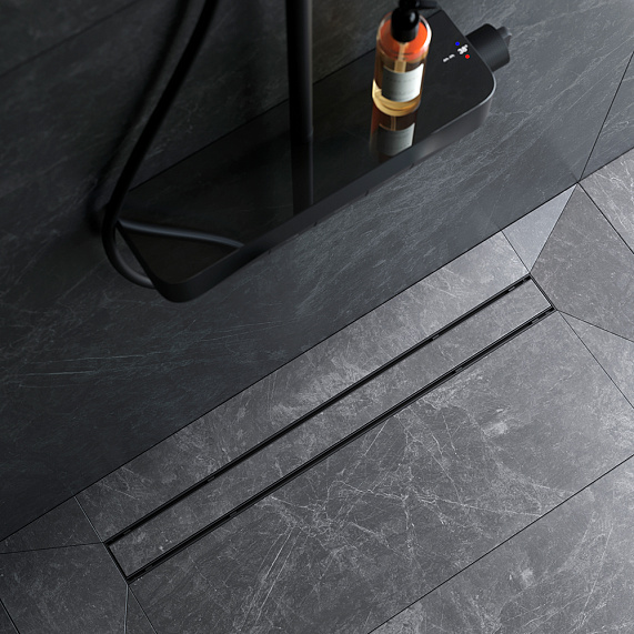 Душевой трап (лоток) 80 AM.PM PrimeFlow W02SC-U11-080-04BM комбинированный затвор с черной матовой решеткой под плитку-2