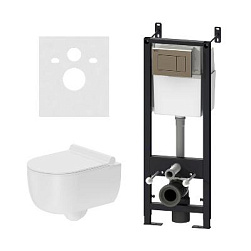 Подвесной унитаз безободковый с инсталляцией Damixa Scandinavian Pure DX36.IS10151.1701 с сиденьем микролифт, хром механ. клавишей