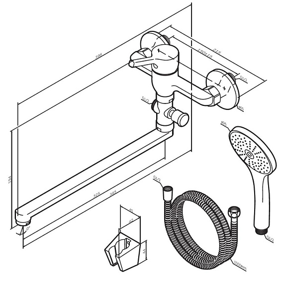 Смеситель для ванны и душа AM.PM X-Joy S F85B90100 длинный излив, душевая лейка, шланг 1500, хром-9