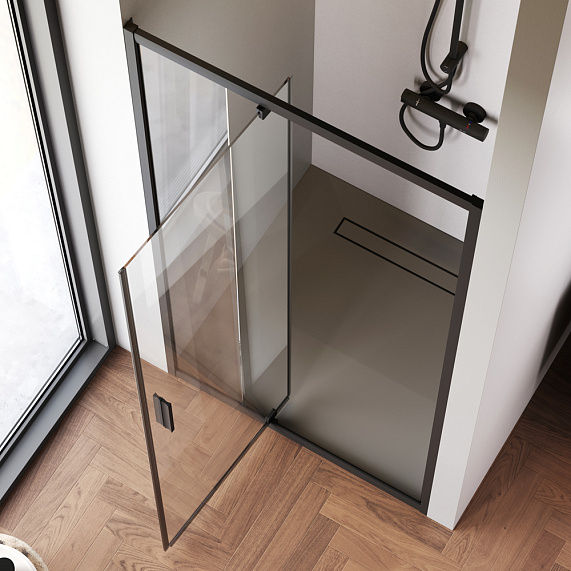 Душевая перегородка с дверью 100x195 AM.PM Gem W90G-100-1P-BT прозрачное стекло, профиль черный матовый-2