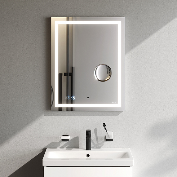 Зеркало с подсветкой в ванную прямоугольное 55 AM.PM Gem M91AMOX0553WG сенсорное с часами и косметическим зеркалом