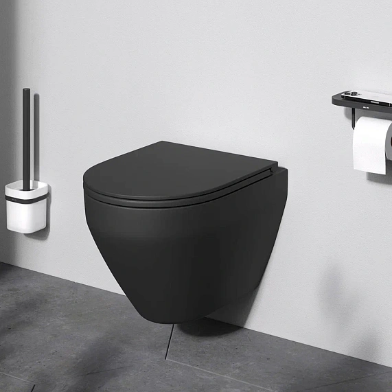 Унитаз подвесной безободковый с инсталляцией AM.PM Spirit V2.0 IS49038.701700MB сиденьем микролифт, черной пневм. клавишей-2