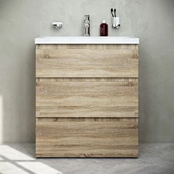 Тумба с раковиной и смесителем 75 AM.PM Gem S M91FSX0752OF напольная на ножках под дерево светлый дуб