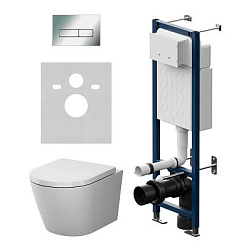 Унитаз подвесной безободковый с инсталляцией AM.PM X-Joy IS110351.851900 сиденьем микролифт, механ. клавишей хром