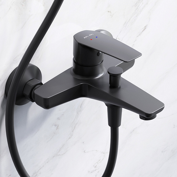 Душевая система AM.PM Gem F42890A14 стойка с тропическим душем, черная матовая + смеситель для ванны, черный матовый-2