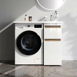 Тумба с раковиной и смесителем 100 AM.PM X-Joy M85AFSX0402WG для стиральной машины правая белый глянец