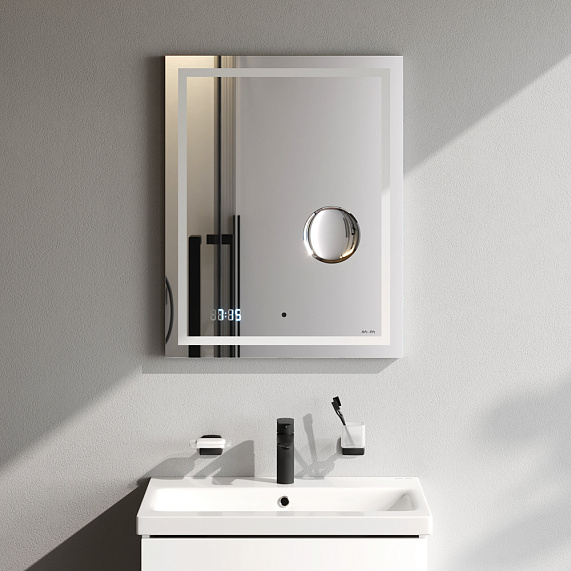 Зеркало с подсветкой в ванную прямоугольное 55 AM.PM Gem M91AMOX0553WG сенсорное с часами и косметическим зеркалом-1