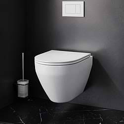 Унитаз подвесной безободковый с инсталляцией AM.PM Spirit 2.0 IS301.701700 сиденьем микролифт, белой механ. клавишей