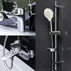 2 смесителя с душевой лейкой AM.PM Like F4098000 в наборе, шланг 1750, хром