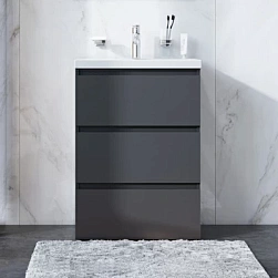 Тумба с раковиной и смесителем 75 AM.PM Gem S M91FSX0752GM напольная на ножках графит матовый