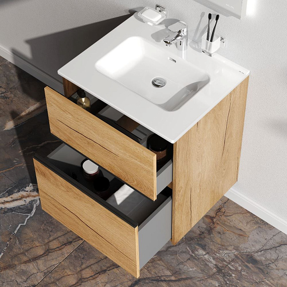 Тумба с раковиной 60 AM.PM Sense M7BFUX0602OF подвесная/напольная на ножках, светлое дерево-1