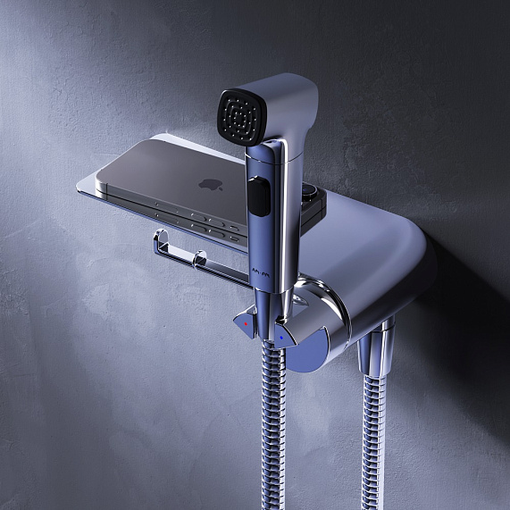 Гигиенический душ со смесителем AM.PM Func F0H8F900 хром встраиваемый, полка, шланг 1200, держатель туалетной бумаги