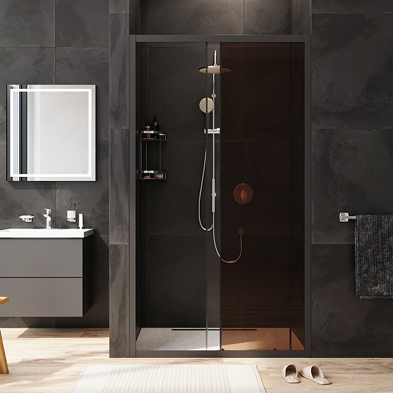 Душевая перегородка с дверью 110x195 AM.PM Gem W90G-110-1-195BBr бронзовое стекло, профиль черный матовый-2