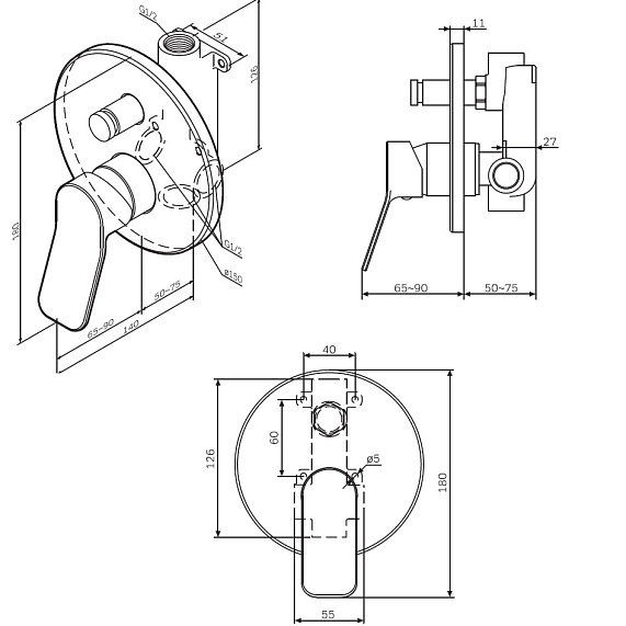 Смеситель для ванны и душа AM.PM X-Joy F85A45000 хром встраиваемый-11