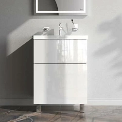 Тумба с раковиной и смесителем 60 AM.PM Gem M90FSX06022WG32 напольная на ножках белый глянец