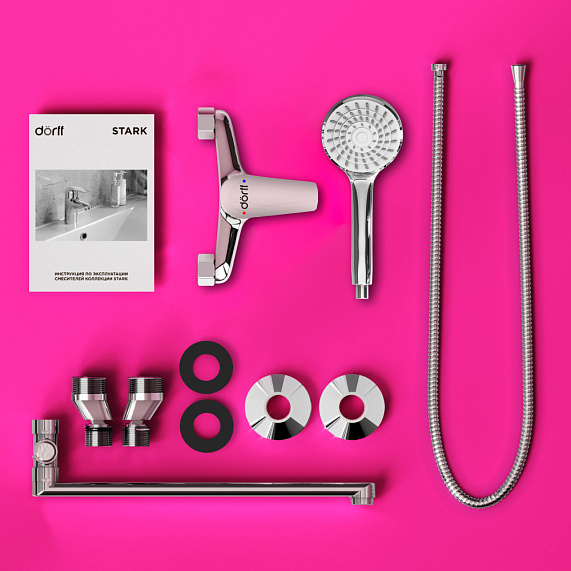 Смеситель для ванны и душа Dorff Stark D1109500 длинный излив, душевая лейка, шланг 1500, хром-5