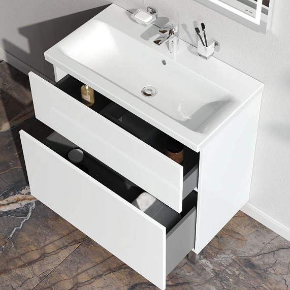 Тумба с раковиной и смесителем 80 AM.PM Gem M90FSX0802WG напольная белый глянец-1