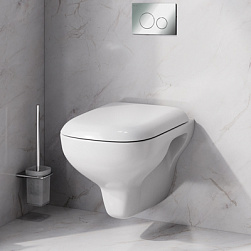 Унитаз подвесной безободковый с инсталляцией AM.PM Like IS49051.801700 сиденьем микролифт, хром пневм. клавишей