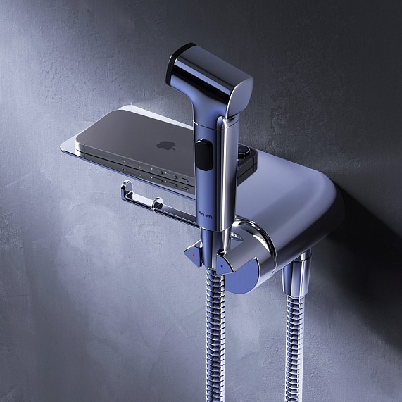 Гигиенический душ со смесителем AM.PM Func F0H8F900 хром встраиваемый, полка, шланг 1200, держатель туалетной бумаги-3