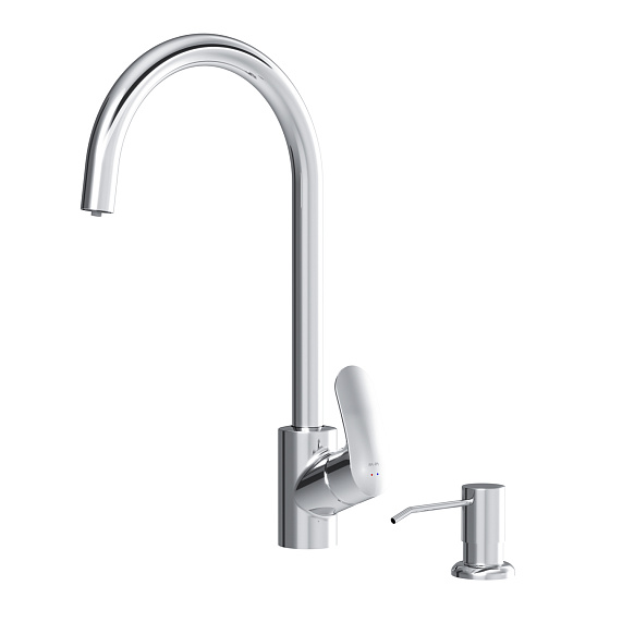 Смеситель для кухни AM.PM Like F8007T00 высокий с каналом питьевой воды, хром + дозатор моющего средства-9