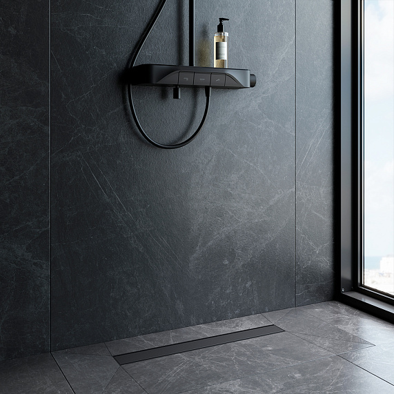 Душевой трап (лоток) 60 AM.PM PrimeFlow W02SC-U11-060-04BM комбинированный затвор с черной матовой решеткой под плитку-5