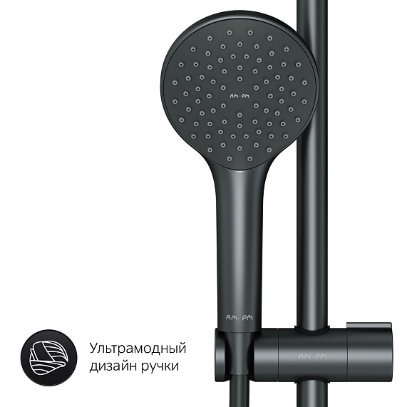 Душевая система AM.PM X-Joy F42885A24 стойка с тропическим душем, черная матовая + смеситель для душа, черный матовый-5