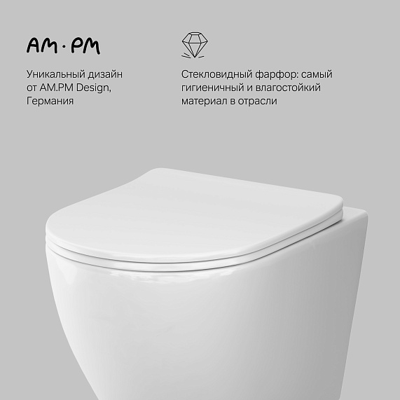 Унитаз подвесной AM.PM Like C801900SC торнадо безободковый с сиденьем микролифт, белый-7
