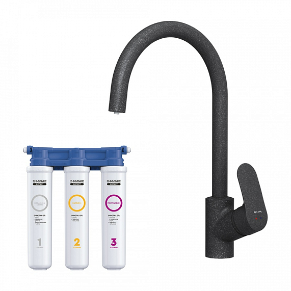 Смеситель для кухни AM.PM Like F8007S22 высокий с каналом питьевой воды, черный + фильтр для воды-6