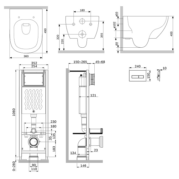 Унитаз подвесной безободковый с инсталляцией AM.PM Above IS110351.9X1900 сиденьем микролифт, механ. клавишей хром-1