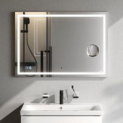 Зеркало с подсветкой в ванную прямоугольное 100 AM.PM Gem M91AMOX1003WG сенсорное с часами и косметическим зеркалом