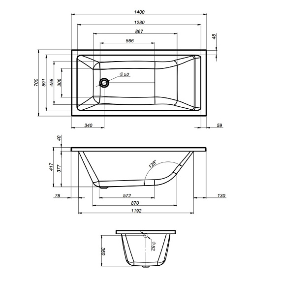 Ванна акриловая 140x70 AM.PM Gem W93A-140-070W-A белая глянцевая-7