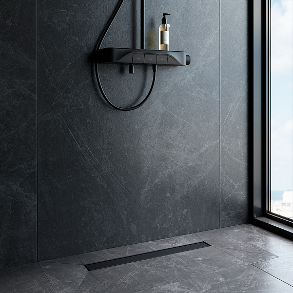 Душевой трап (лоток) 60 AM.PM MasterFlow W01SC-U11-060-04BM комбинированный затвор с черной матовой решеткой под плитку-5