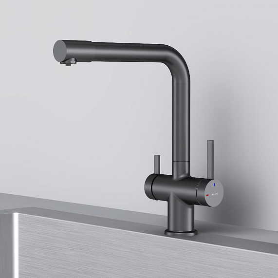 Смеситель для кухни AM.PM Func F8F05722 высокий с L-изливом с каналом для питьевой воды, черный-7
