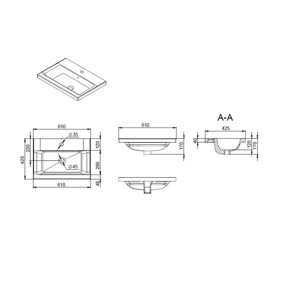 Раковина мебельная 60 AM.PM Gem M90WCC0602BM черная встраиваемая-2