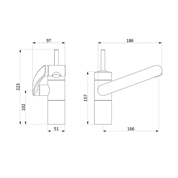 Смеситель для раковины (умывальника) Damixa Arc 290217264 с 3D поворотным изливом, никель-3